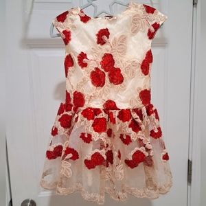 Beautiful Cream and red rose sequence dress-SZ 3T
